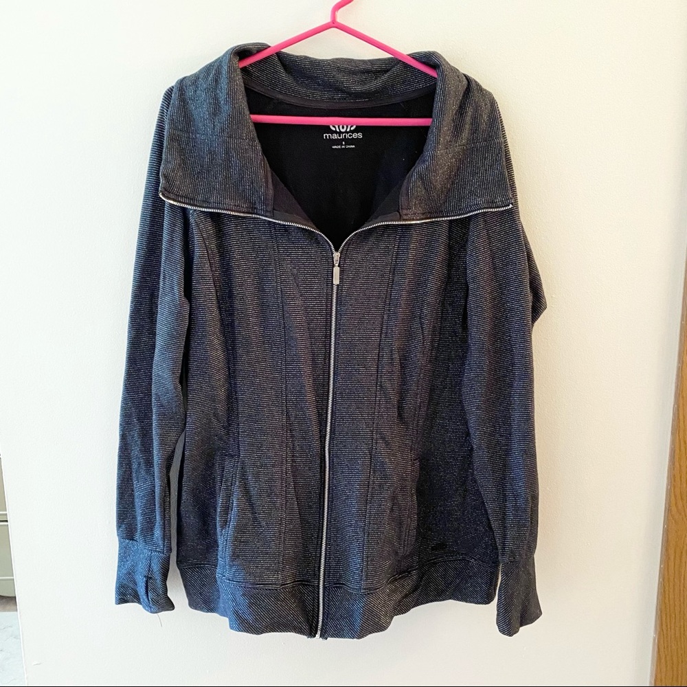 Maurice’s Black and Metallic Active Zip Up Sweatshirt Size 3